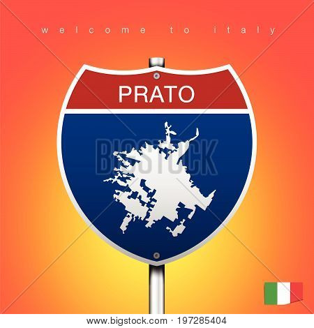 An Sign Road America Style with state of Italy with Orange background and message PRATO and map vector art image illustration