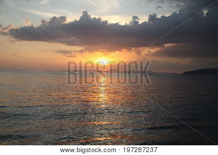 Sunset beach. Vacation in Aonang, Krabi, Thailand