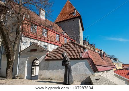 View of Old Town and gate from Danish Kings Garden. Tallinn Estonia Europe