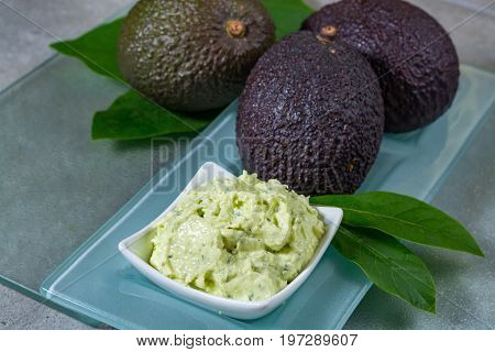 Avocado Skin & Hair Care Home Spa, Ripe Avocados And Bowl With Homemade Fresh Avocado Mask