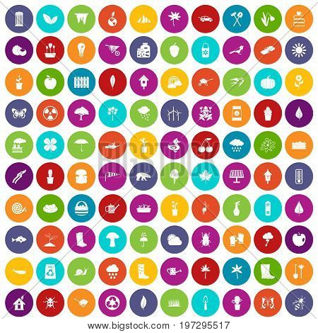 100 garden stuff icons set in different colors circle isolated vector illustration