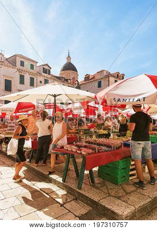 People At Gruz Street Market At Old Town Of Dubrovnik