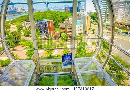 OSAKA, JAPAN - JULY 18, 2017: Close up frame trust of Tempozan Ferris Wheel in Osaka, Japan. It is located in Tempozan Harbor Village, next to Osaka Aquarium Kaiyukan.