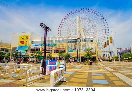 OSAKA, JAPAN - JULY 18, 2017: Close up frame trust of Tempozan Ferris Wheel in Osaka, Japan. It is located in Tempozan Harbor Village, next to Osaka Aquarium Kaiyukan.