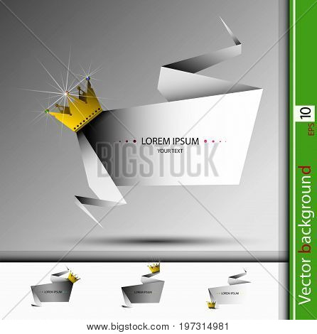 Vector abstract banner with golden crown and stones