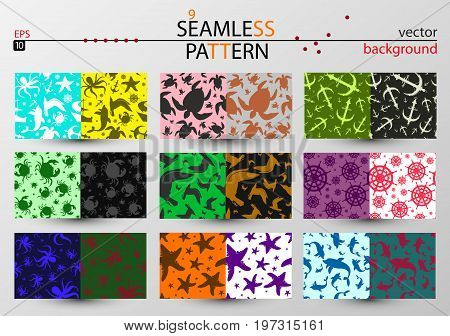 Set of seamless vector patterns in marine style