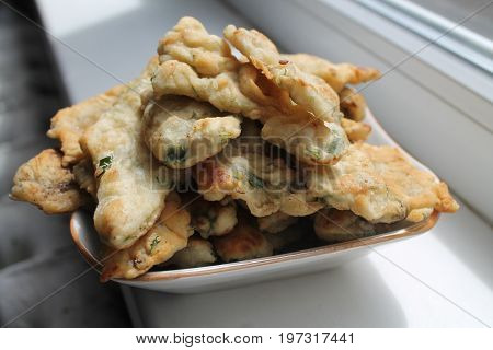 appetizing easy to cook snack from pastry and verdure lay on plate prepare for eat
