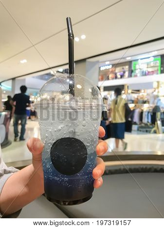 Blueberry soda Drinks suitable for summer. With the background blurred.