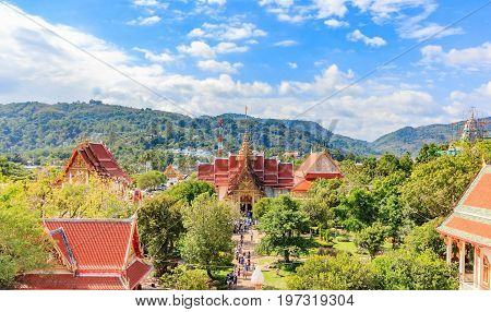 Panorama of the ancient Buddhist temple Wat Chalong Thailand Phuket