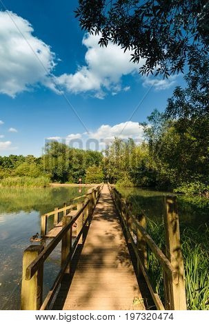 wood bridge at Stanborough Lake Welwyn Garden City