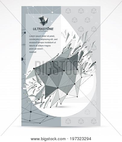 Communication technologies advertising poster. 3d polygonal monochrome geometric faceted object vector abstract design element with wreckage.