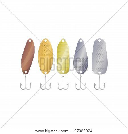 Vector illustrations set of fishhooks on white background. Fishing equipment and fish farming topics.
