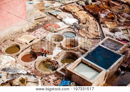 View on traditional tannery in Marrakesh - Morocco