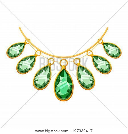 Necklace with green pendants icon. Cartoon illustration of necklace with green pendants vector icon for web design