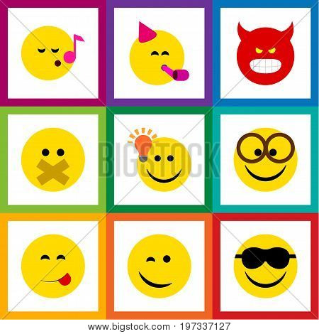 Flat Icon Face Set Of Descant, Happy, Pouting And Other Vector Objects