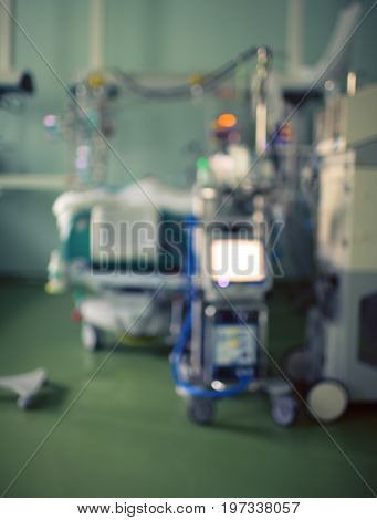Unfocused hospital ward with the advances utilities.