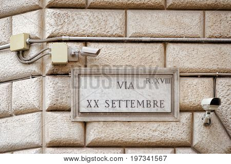 Via Xx Settembre Street Sign On Wall In Rome