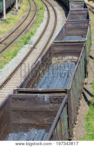 cargo train railway cars rail transport pipe transportation