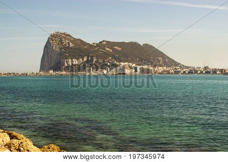 View at Rock of Gibraltar via Mediterrian sea from Spain side