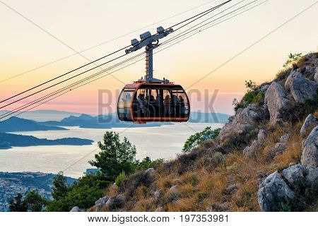 Cabin With Cableway And Ancient Dubrovnik At Sunset