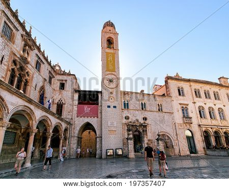 Tourists On Square At Stradun Street In Old Dubrovnik Croatia