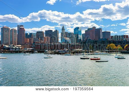Floating Boats With The Skyline Boston Ma America