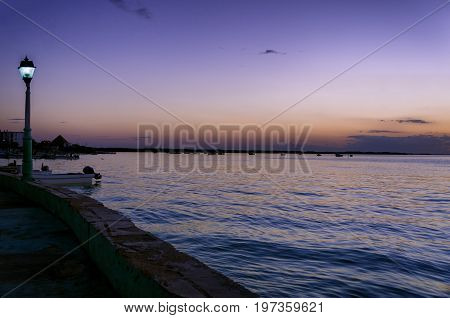 Landscape of the waterfront in Rio Lagartos in the Yucatan Peninsula in Mexico