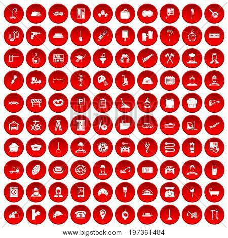 100 working professions icons set in red circle isolated on white vectr illustration
