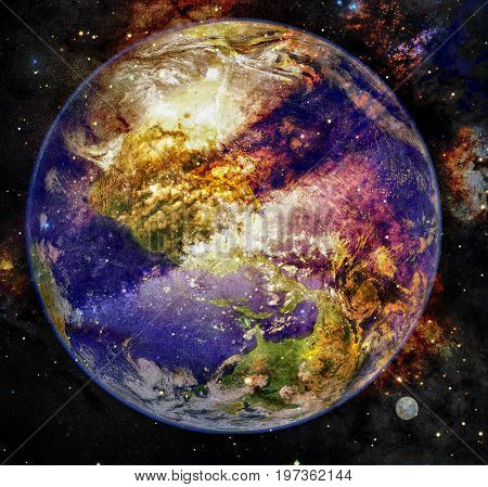 Planet Earth on the background of a nebula in outer space. Elements of this image furnished by NASA