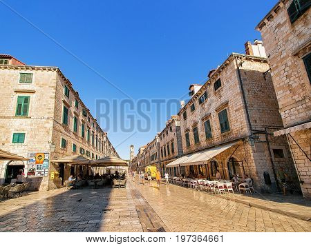 Stradun Street With People In Old City Dubrovnik