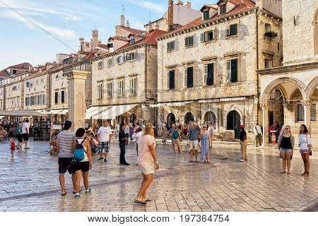 People On Square At Stradun Street In Old Town Dubrovnik