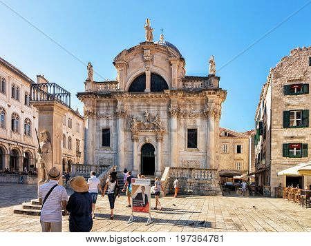 People On Square At St Blaise Church In Stradun Dubrovnik
