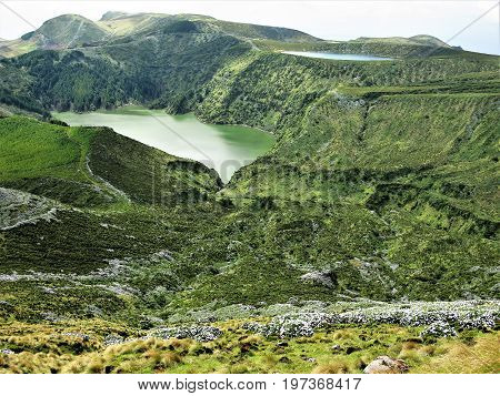 Lagoa Funda and Lagoa Rasa crater lakes, Flores island, The Azores