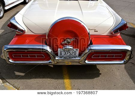CASSELTON, NORTH DAKOTA, July 27, 2017: The annual Casselton Car Show which occurs the last Thursday of July features classic vehicles such as the 1958 two door Mercury Montclair Turnpike cruiser