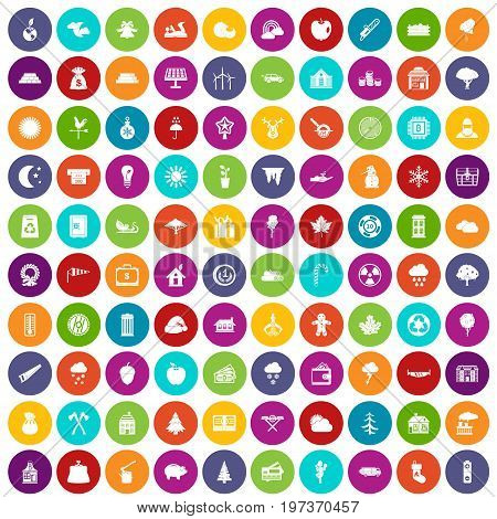100 lumberjack icons set in different colors circle isolated vector illustration