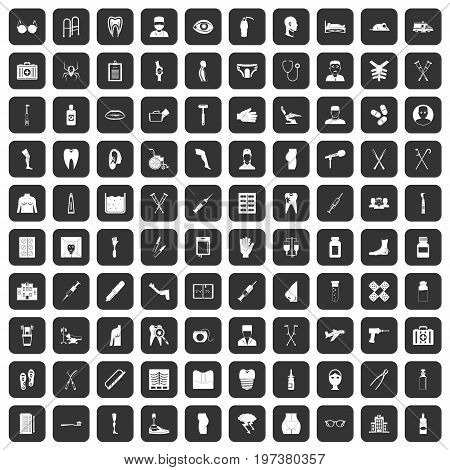 100 medical care icons set in black color isolated vector illustration