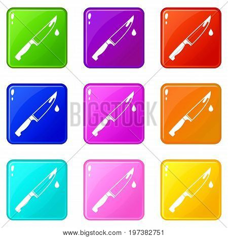 Steel knife icons of 9 color set isolated vector illustration