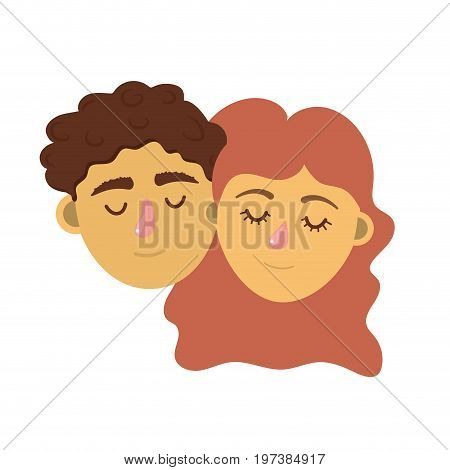 couple lover head with closed eyes and hairstyle vector illystration