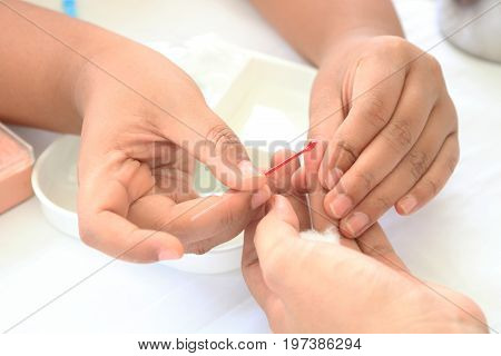 Blood test :Blood at the tip of the finger into the tube. To detect chemicals in the blood or Determine the Haematocrit.