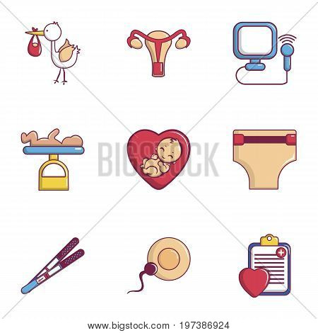 Pregnancy icons set. Flat set of 9 pregnancy vector icons for web isolated on white background