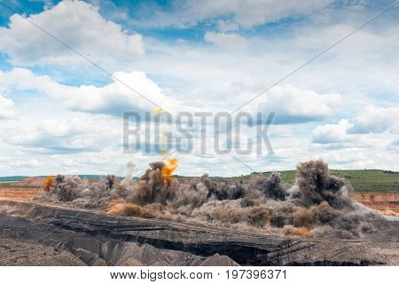 Explosive works on open pit, coal mining