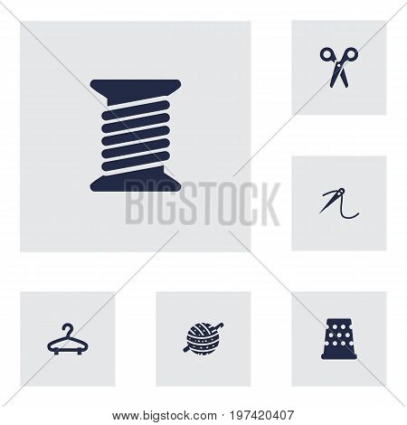Collection Of Eyelet, Spool, Knitting And Other Elements.  Set Of 6 Stitch Icons Set.