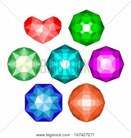 Gems isolated on white background. Vector jewels or precious diamonds gem set.