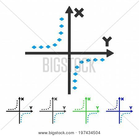 Dotted Hyperbola Plot flat vector pictogram. Colored dotted hyperbola plot gray black blue green icon variants. Flat icon style for application design.