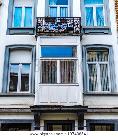 Old But Renovated Windows In Historical Part Of Bruxelles