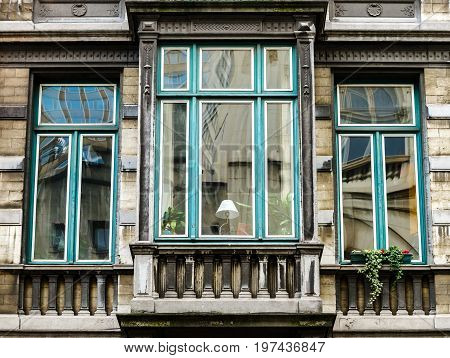 Old But Renovated Windows In Historical Part Of Bruxelles