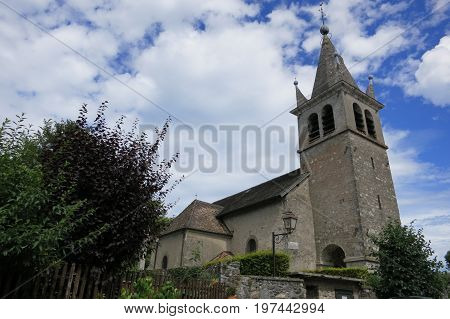 Church In The Medieval Village Of Nernier, Haute-savoie France.