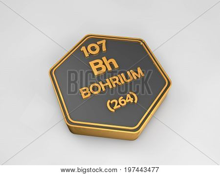 Bohrium - Bh - chemical element periodic table hexagonal shape 3d render