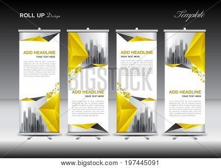 Roll up banner stand template design Yellow banner layout advertisement pull up polygon background vector illustration business flyer display x-banner flag-banner infographics presentation