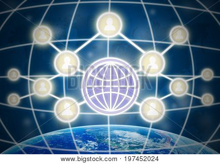 Social media symbol over Internet network concept background Elements of this image furnished by NASA Business social netwok concept
